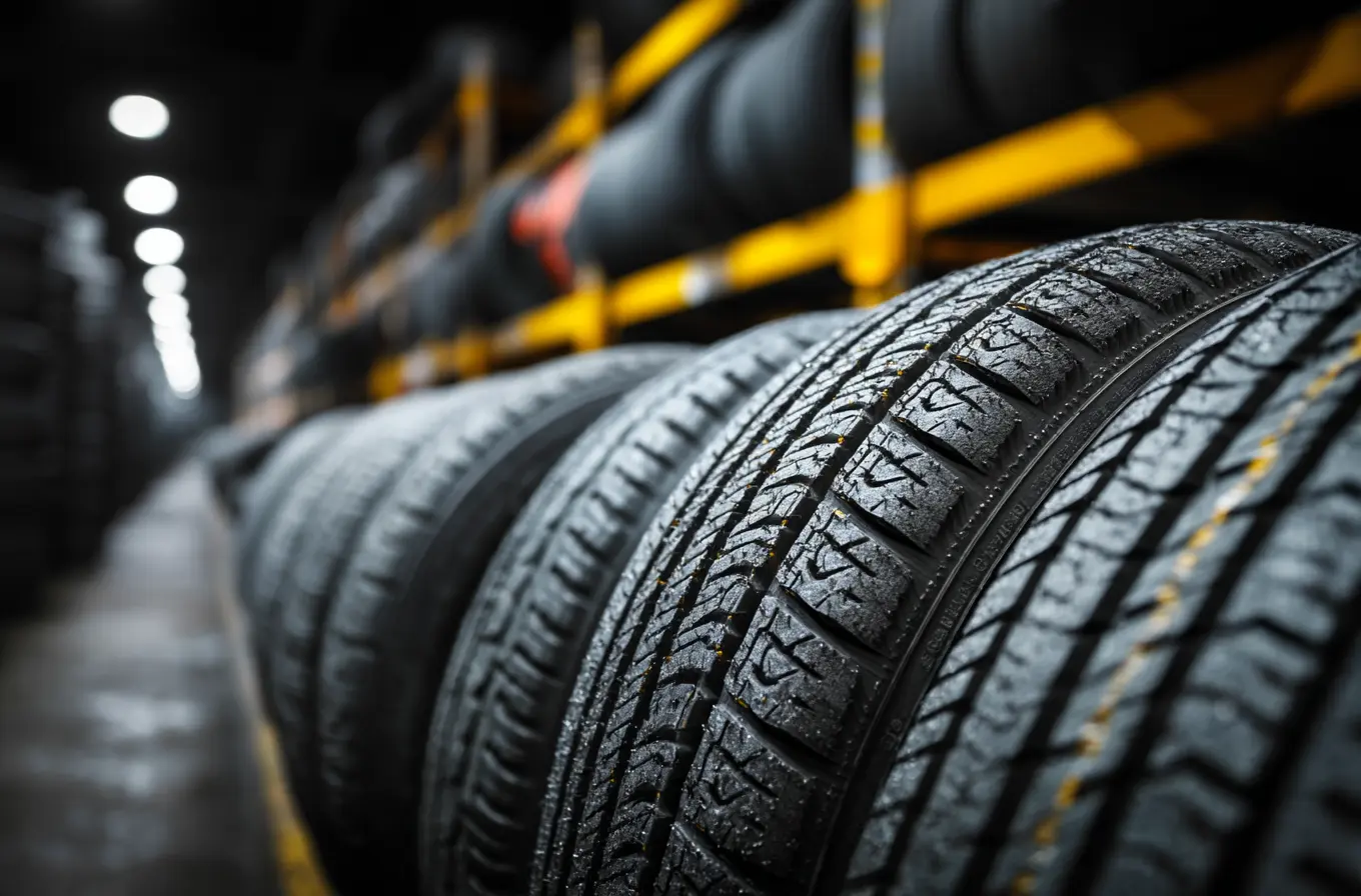 Pneus stockés en entrepôt